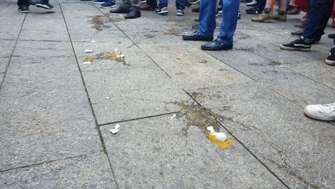 Под ОП националисты бросали в митингующих яйца и камни