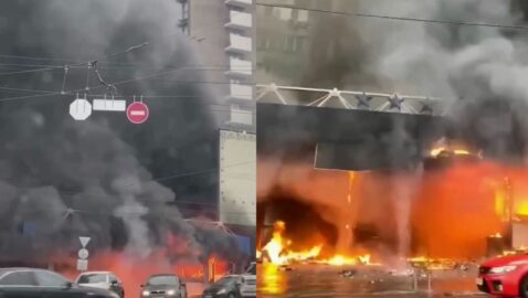 В центре Киева произошёл пожар у входа в гостиницу «Экспресс» (видео)