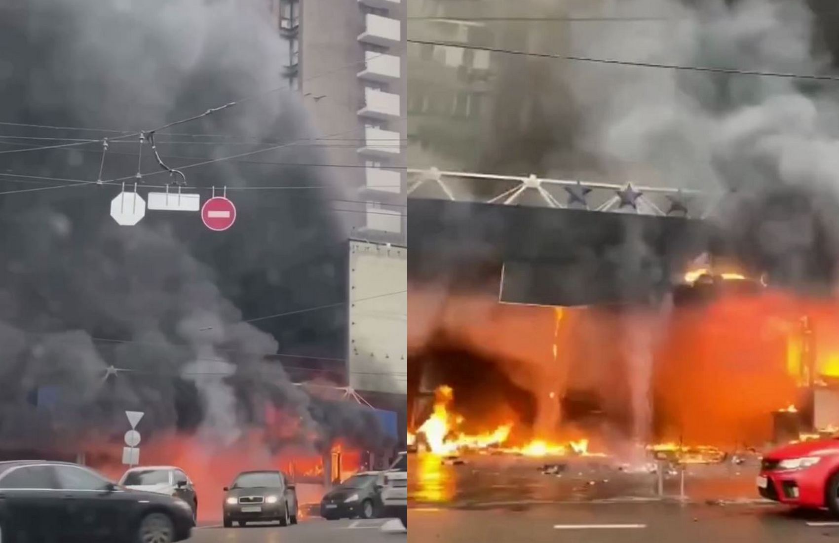 В центре Киева произошёл пожар у входа в гостиницу «Экспресс» (видео)