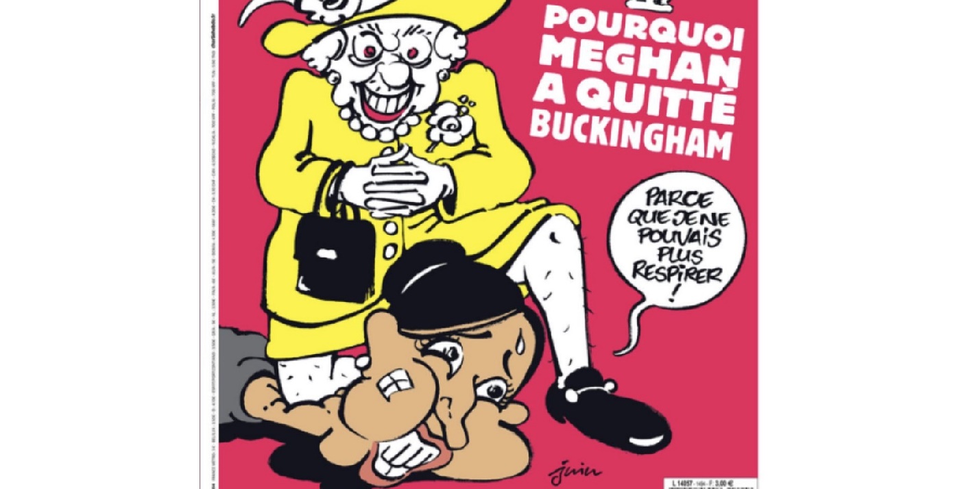 Правозащитники и монархисты раскритиковали обложку Charlie Hebdo, где королева душит Меган Маркл