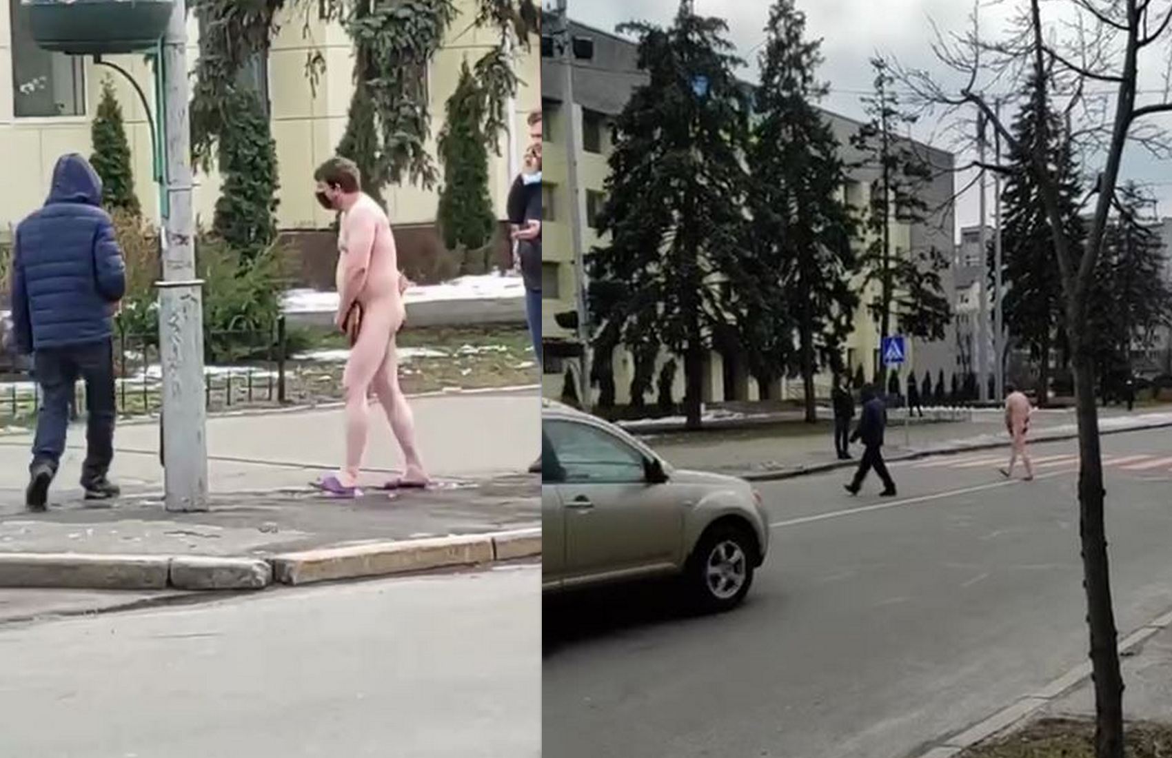 По Киеву гулял голый мужчина в медицинской маске (видео)