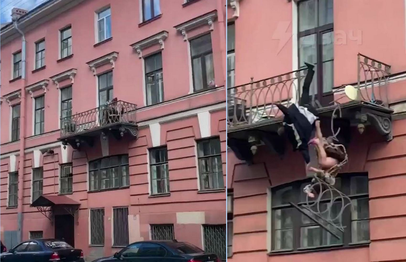 Супруги устроили драку на третьем этаже и рухнули вниз вместе с частью балкона (видео)