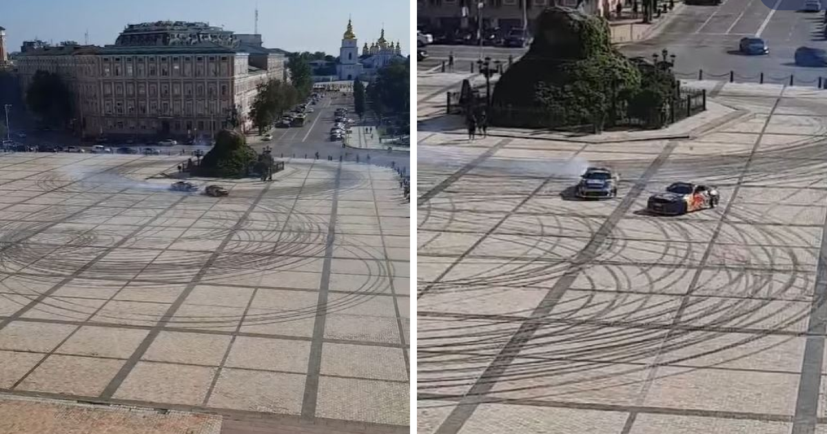 На Софийской площади в Киеве два авто устроили дрифт (видео)